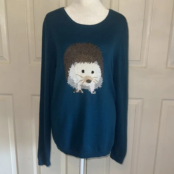 Talbots Teal Lambswool Blend Hedgehog Pullover Sweater - Picture 3 of 8